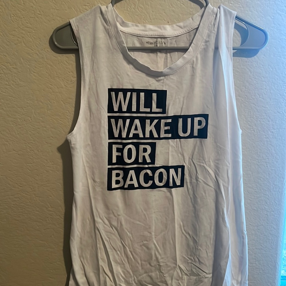Will wake up for bacon tank top. Used, Size: Small